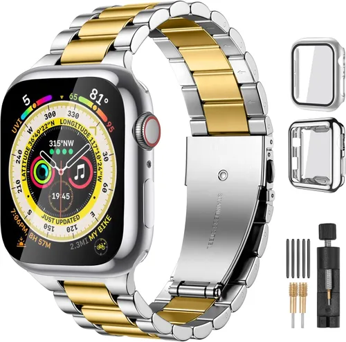 Miniatura 19 de Lerobo Compatible con Apple Watch Band de 1.732 in 1.654 in 1.575 in 1.496 in 1.614 in 1.772 in 150.9 ft 1.929 in, correa de metal de acero