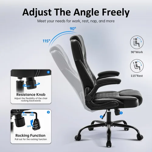 Miniatura 4 de amseatec Silla de Oficina, Silla Ejecutiva de Piel Sintética para Oficina en Casa, Silla de Escritorio Ergonómica con Brazos Abatibles Ajustables