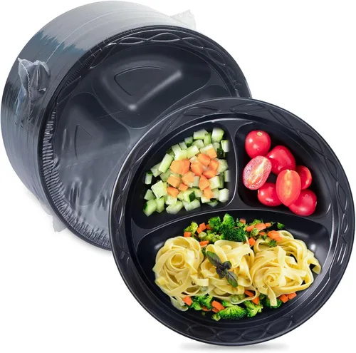 Miniatura 8 de Paquete de 150 platos de plástico negro de 9 pulgadas, envoltura retráctil, listos para usar Heavy Duty BPA Free Mineral Filled PP Microwave &