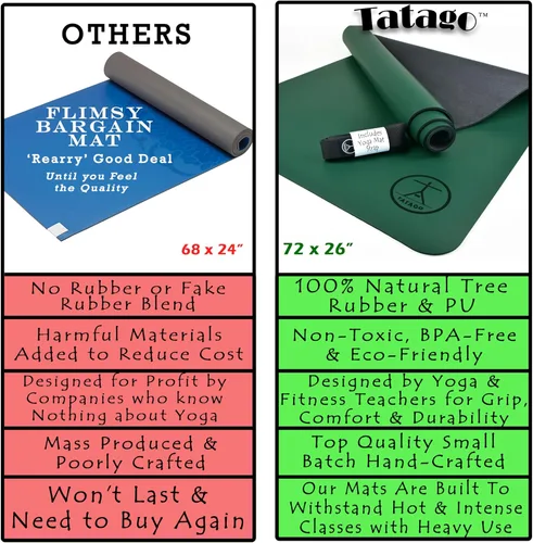 Miniatura 4 de Tatago Esterilla de yoga caliente antideslizante de goma natural de grado profesional, tapete de Pliates, tapete de estiramiento o esterillas