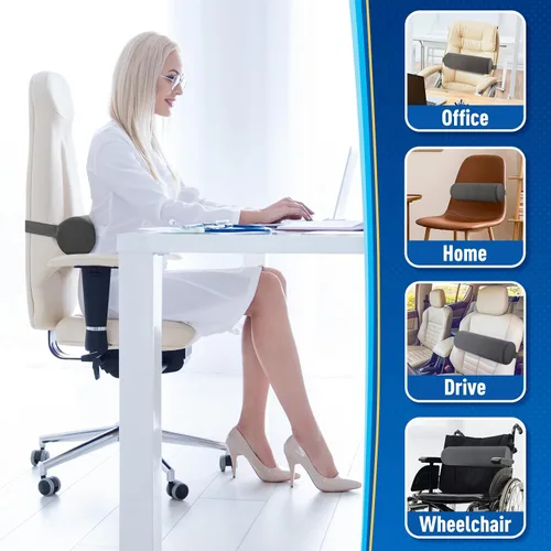 Miniatura 7 de CushZone Cojín de asiento, almohada de soporte de rollo lumbar para silla de oficina, automóvil, silla de juegos, cojín de respaldo de espuma Gris