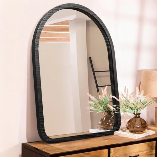 Miniatura 9 de Espejo de pared arqueado negro con marco de madera rústica antigua para el nuevo hogar, tocador, granja, baño, dormitorio, entrada, pasillo, pequeño