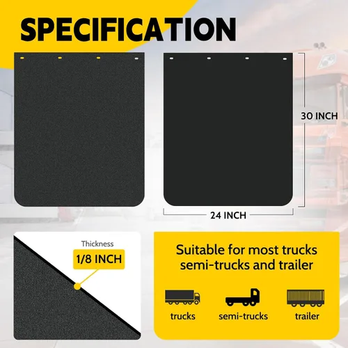 Miniatura 3 de 2 aletas de fango de polímero resistente de 24 x 30 pulgadas, color negro, protector universal contra salpicaduras para semirremolques, tractores