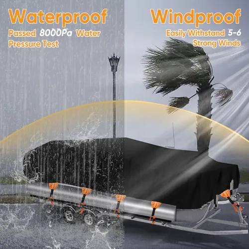 Miniatura 4 de NEVERLAND Funda para Barco Impermeable de Alta Resistencia Funda para Lancha Pontón Lona de Poliéster de Grado Marino Cubierta Remolcable Se Adapta