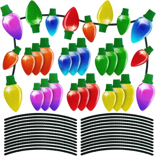 Miniatura 15 de 43 piezas de decoraciones navideñas para auto y refrigerador: set de accesorios con imanes reflectantes en forma de bombilla y gnomo, decoración