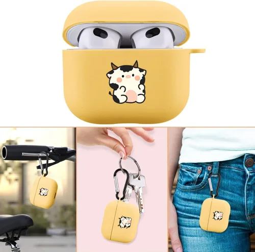 Miniatura 6 de Bonita funda de oso compatible con AirPods 3 con llavero, diseño de animales de dibujos animados, funda de TPU suave para AirPods de tercera