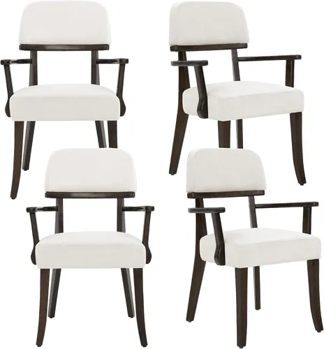 Miniatura 15 de adochr Sillas de comedor de terciopelo con brazos, sillas de comedor tapizadas con patas de madera dura y respaldo curvado abierto, sillas de cocina