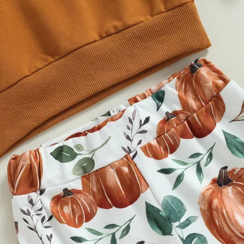 Miniatura 6 de Madjtlqy Conjunto de ropa de Halloween para bebé niña con estampado de calabaza con estampado de calabaza, camiseta de manga larga + pantalones