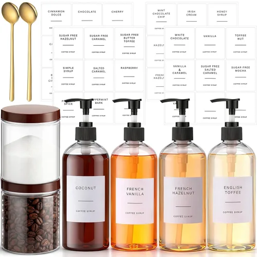 Miniatura 7 de Juego de 9 dispensadores de jarabe de café de 25.4 onzas / 25.4 fl oz, dispensador de jarabe de café de plástico, botella dispensadora de botella