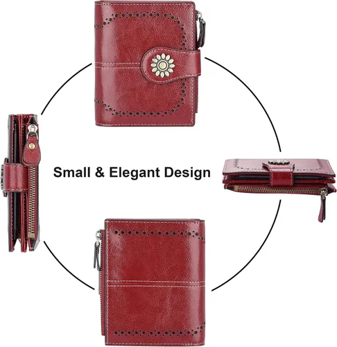Miniatura 3 de Lavemi Cartera de cuero para mujer, pequeña, compacta, con bloqueo RFID, con bolsillo con cremallera