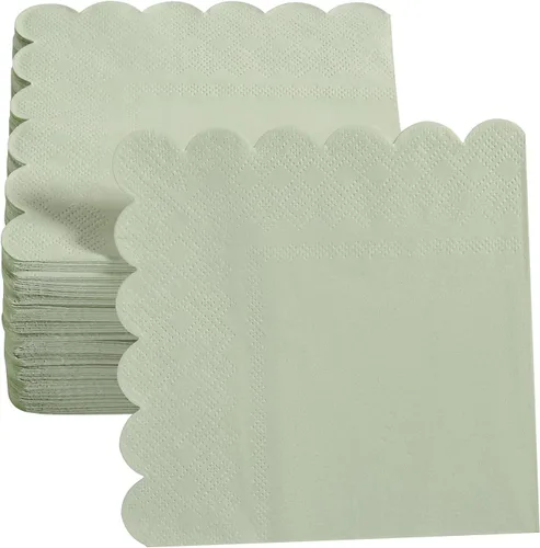 Miniatura 4 de 100 paquete de servilletas de cóctel de 2 capas con borde festoneado, servilletas de postre plegadas de 5 x 5 pulgadas, servilletas desechables
