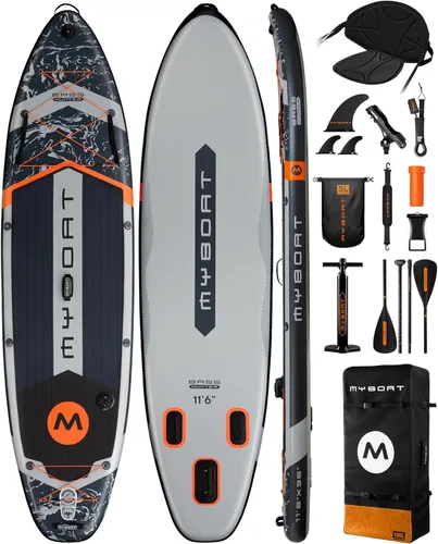 Miniatura 8 de MYBOAT Tabla de remo inflable extra ancha de 11 pies y 6 pulgadas x 34 pulgadas x 6 pulgadas, tabla de remo de pie para pesca, tabla de sup con 3