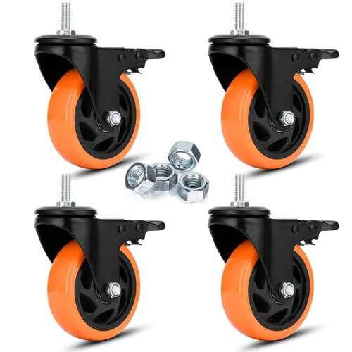 Miniatura 10 de Ruedas de Vástago de 3 Pulgadas Ruedas de Vástago Roscadas de Alta Resistencia Ruedas Giratorias de Vástago UNC 3/8"-16 x 1 Juego de 4 Ruedas