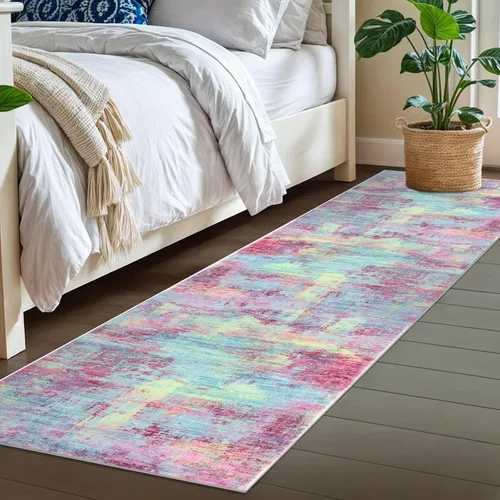 Miniatura 1053 de IOHOUZE Alfombra abstracta lavable de 3 x 12 pies para pasillos, antideslizante para cocina, camino de entrada de lana sintética para interiores