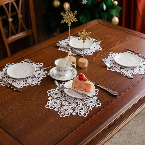 Miniatura 16 de ARTABLE Manteles de encaje redondos con doily, manteles de encaje, doily bordado con flor, tapete para tazas y jarrones para decoración de mesa