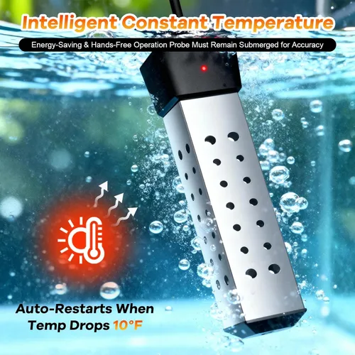 Miniatura 4 de Calentador de agua de inmersión portátil de 2000 W con termostato integrado y arranque retardado, calentamiento rápido para cubos, bañeras, bañera