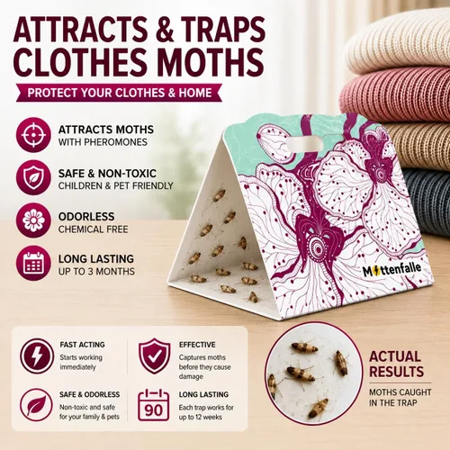 Miniatura 2 de Mottenfalle Clothes Moth Traps paquete de 6 - Trampas para polillas Prime seguras no tóxicas ecológicas con feromonas herramienta adhesiva pegajosa