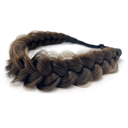 Miniatura 21 de Diadema trenzada sintética clásica de cabello con hebras anchas para boda, trenzas esponjosas desordenadas, banda para peluca, accesorio de belleza