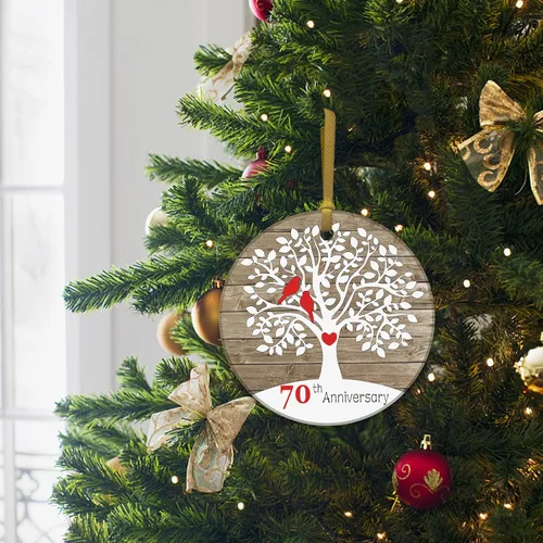 Miniatura 4 de REWIDPARTY Adorno de 70 aniversario de boda, regalo de árbol de 70 aniversario, recuerdo de aniversario de matrimonio para parejas, adorno