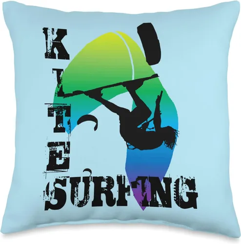 Kitesurf Gifts and Surf Lover Tees by taiche Surfing with Freestyle Kitesurfer and Kite 1 Throw Pillow, 16x16, Multicolor