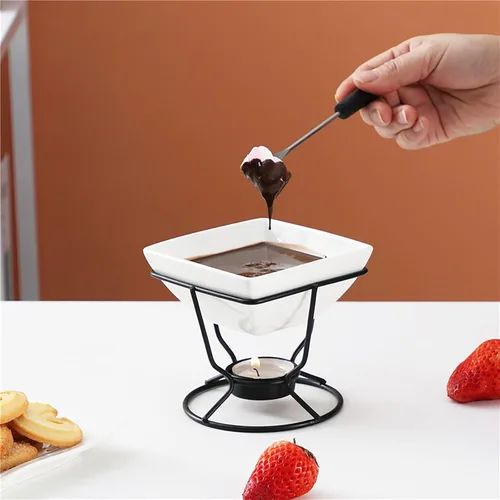 Miniatura 3 de Juego de fondue de mariscos personales de cerámica con vela de estante, dos tenedores, utilizado para salsa derretida mantiene el calor
