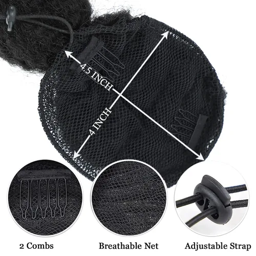 Miniatura 4 de Extensión de cola de caballo afro rizada con burbuja para mujeres negras de 18 pulgadas de largo, cola de caballo con cordón natural negro, clip