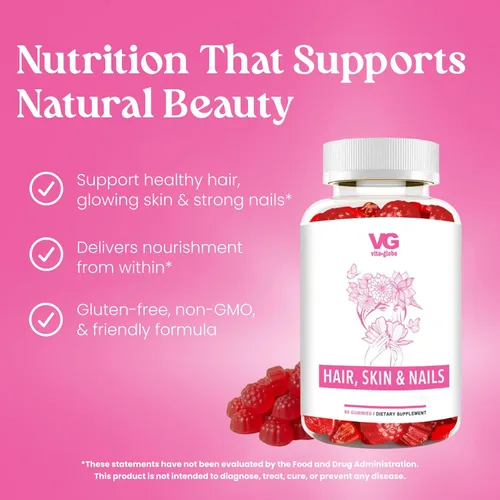 Miniatura 5 de VITA GLOBE Gomitas de colágeno para cabello, piel y uñas + 20 mg con vitaminas A, C, D, E, B6 y biotina, suplemento de belleza y bienestar para un