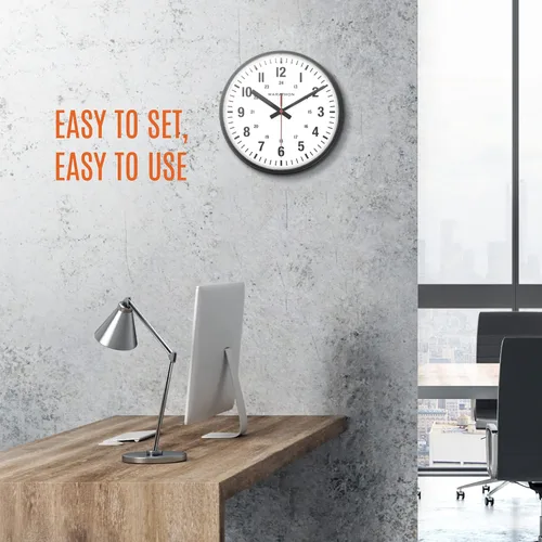 Miniatura 6 de MARATHON Reloj de pared analógico silencioso de barrido continuo de grado comercial de 10 pulgadas con marcadores de 12/24 horas, números grandes