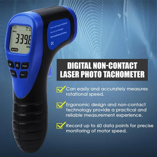 Miniatura 2 de Tacómetro láser para fotos, medidor de velocidad del motor, medidor de RPM sin contacto, pistola de medición de velocidad del motor, medición