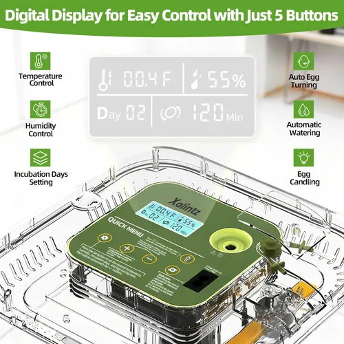 Miniatura 2 de Incubadora automática de 12 huevos – Pantalla digital de temperatura/humedad, cuenta regresiva del día de escotilla, girador automático de huevos