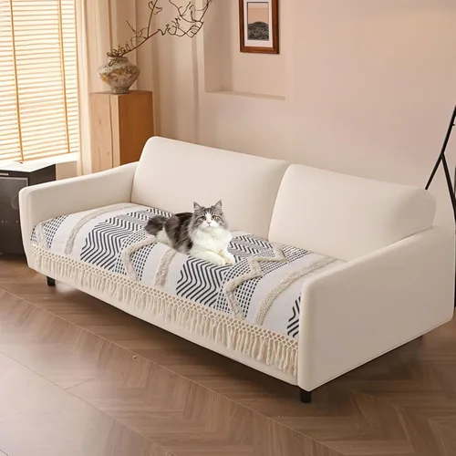 Miniatura 29 de VClife Funda de Sofá Boho de Algodón y Lino con Mechones y Borlas, Funda de Sofá para Perros para Sofá de 2 Cojines, Funda de Sofá Antideslizante