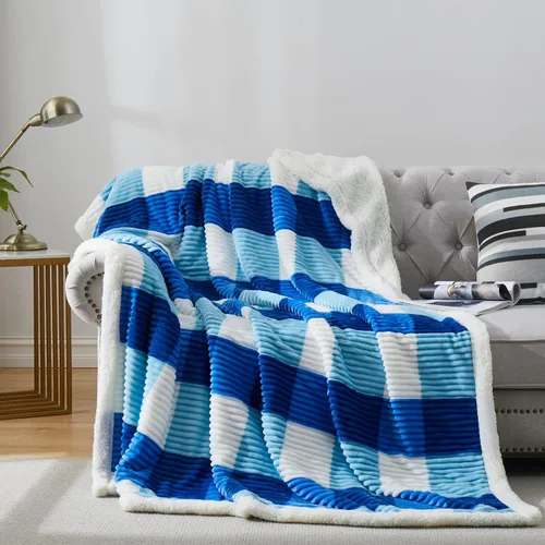 Miniatura 10 de PU MEI - Cobija de vellón sherpa de 50 x 60 pulgadas, suave, acogedora, gruesa y cálida para sofá o cama Gris y azul