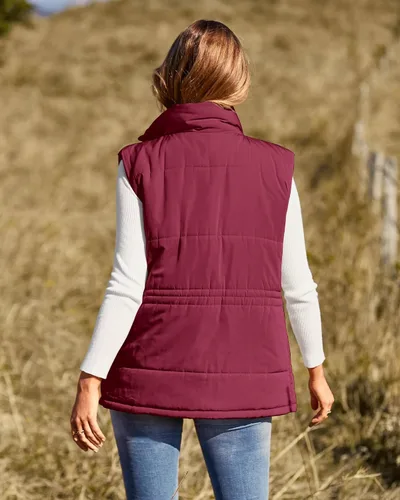 Miniatura 6 de BTFBM Chaleco casual para mujer, con botones, con cremallera, acolchado, con cordón, sin mangas, con bolsillos