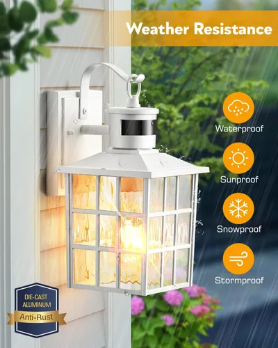 Miniatura 6 de VIANIS Luces de pared al aire libre con sensor de movimiento, luces de pared blancas del atardecer al amanecer, accesorio de luz exterior, linterna