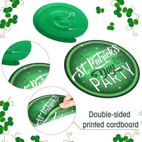 Miniatura 4 de 30 piezas de decoración colgante del día de San Patricio, trébol irlandés de la suerte, trébol, duende, herradura, letrero de papel de aluminio