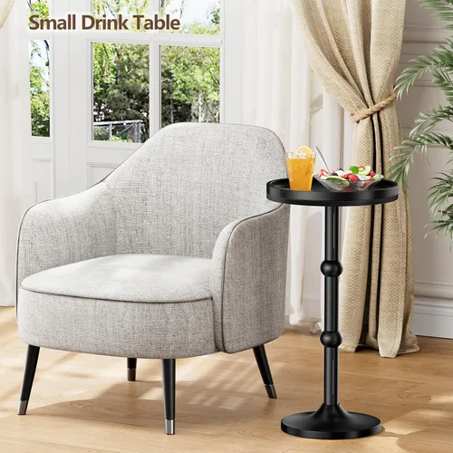 Miniatura 2 de Mesa auxiliar redonda pequeña, mesa de café para espacios pequeños, mesita de noche moderna con patas de metal, base de hierro con pedestal