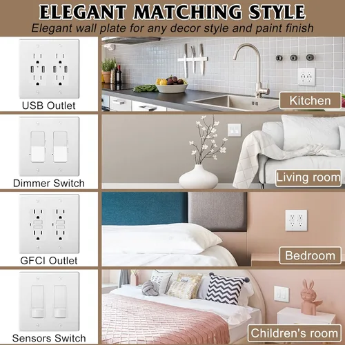 Miniatura 4 de Placas decorativas de pared de 2 segmentos para interruptores de luz, interruptor inteligente, atenuadores, GFCI, receptáculo, salida USB
