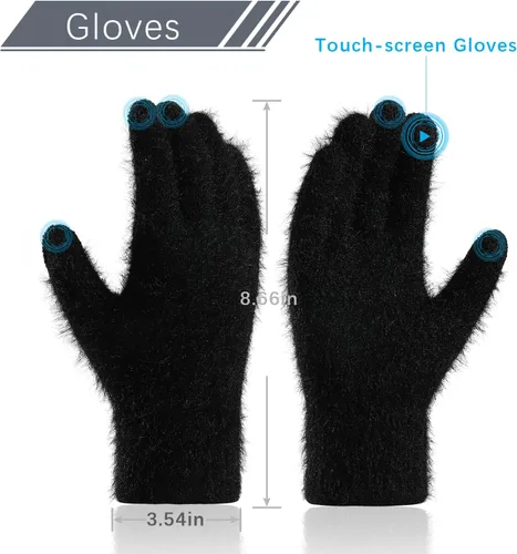 Miniatura 4 de ecodudo Conjunto de bufanda y gorro de invierno para mujer, conjunto de guantes para pantalla táctil con pompón para mujer