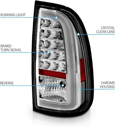Miniatura 5 de AmeriLite Para Toyota Tundra Standard 2000-2006 Par de luces traseras de freno de repuesto cromadas de tubo LED tipo C de cabina de acceso, lado
