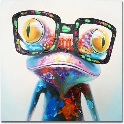 SEVEN WALL ARTS Lienzo decorativo de rana para pared, pintura de animales coloridos, rana feliz con gafas, pintura al óleo, arte moderno enmarcado