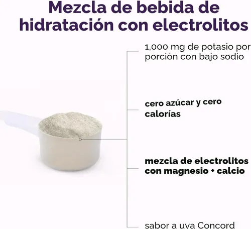 Miniatura 3 de Micro Ingredients Polvo de electrolito de hidratación, 1 libra (69 porciones) Sabor a uva Concord Alto potasio (1,000 mg) + agua de coco Sin