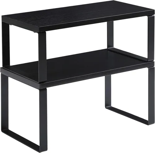 YMYNY UHSR002B - Organizador de estantes de gabinete, estantes de encimera, juego de 2, estantes de especias de cocina, apilables, estantes de Negro