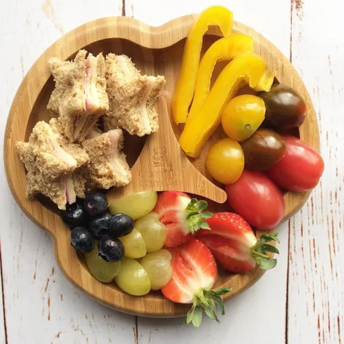 Miniatura 4 de bamboo bamboo Plato para bebés y niños pequeños para alimentación y destete, divisor de bambú con ventosa segura para bebés a partir de 6 meses Azul