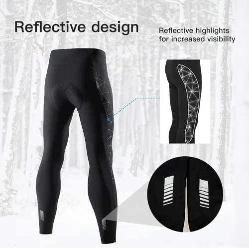 Miniatura 5 de Santic Mallas de ciclismo para hombre, pantalones acolchados, leggings de ciclo, pantalones de bicicleta reflectantes, para invierno, cálido, a