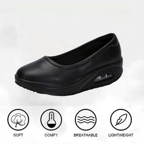 Miniatura 3 de Mocasines de cuña para mujer, cómodos zapatos de suela gruesa con amortiguación de aire, plataforma antideslizante, zapatos de enfermería de cuero