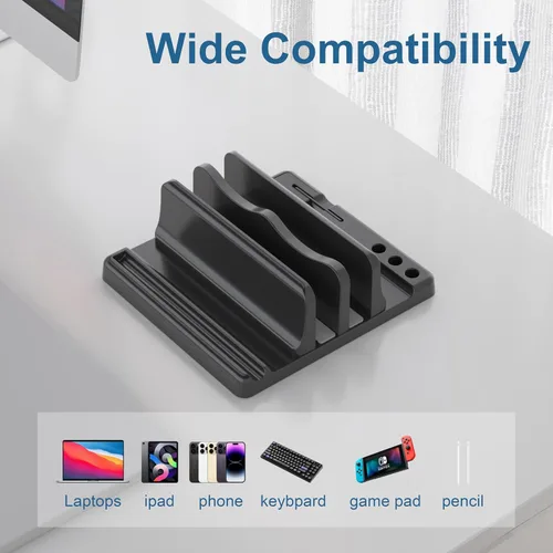 Miniatura 3 de Soporte vertical para laptop, soporte vertical de plástico ABS ajustable para laptop, ahorro de espacio 4 en 1, compatible con todos los MacBook Pro