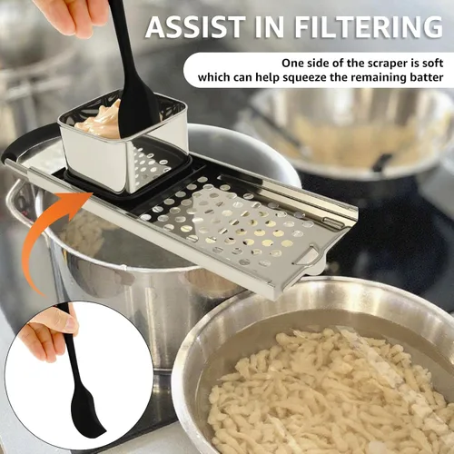 Miniatura 4 de Spaetzle Maker de acero inoxidable, prensa Spaetzle con mango de agarre, prensa alemana para fabricar fideos con espátula, colador skimmer y cepillo