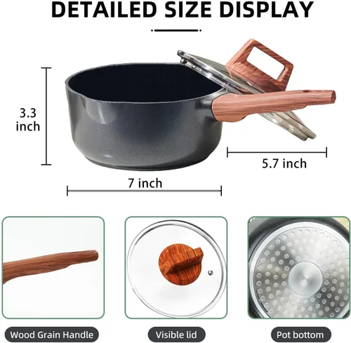 Miniatura 4 de Sartén antiadherente de 2 cuartos de galón con tapa, cacerola antiadherente con boquilla de vertido, ollas pequeñas para cocinar con asa para todas