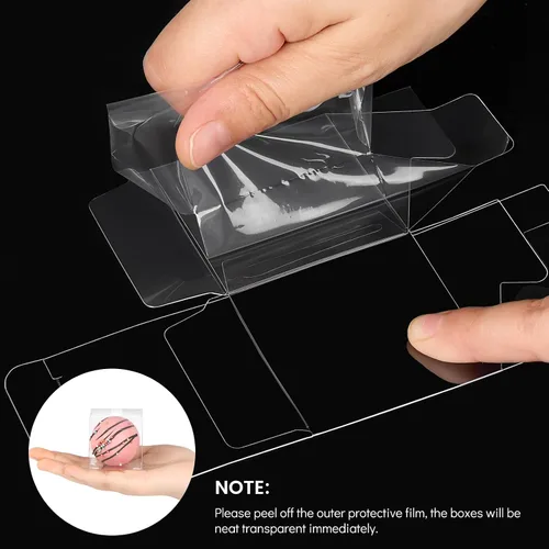 Miniatura 6 de Paquete de 100 cajas de regalo transparentes de 2 x 2 x 2 pulgadas con cintas, mini cajas transparentes para dulces y bombas de chocolate, caja