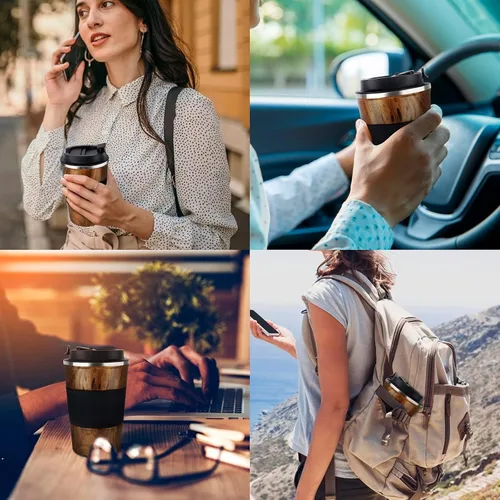 Miniatura 2 de KETIEE Taza de viaje, taza de café aislada de 12 onzas con tapa a prueba de fugas, taza de café de viaje de doble pared de acero inoxidable al vacío